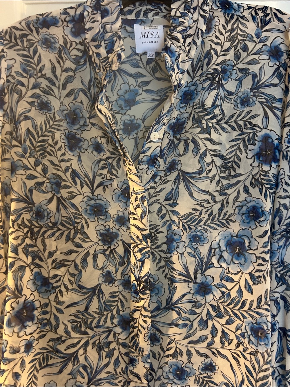 Misa Los Angeles Cream Button-Down Shirt with Blue Floral Print